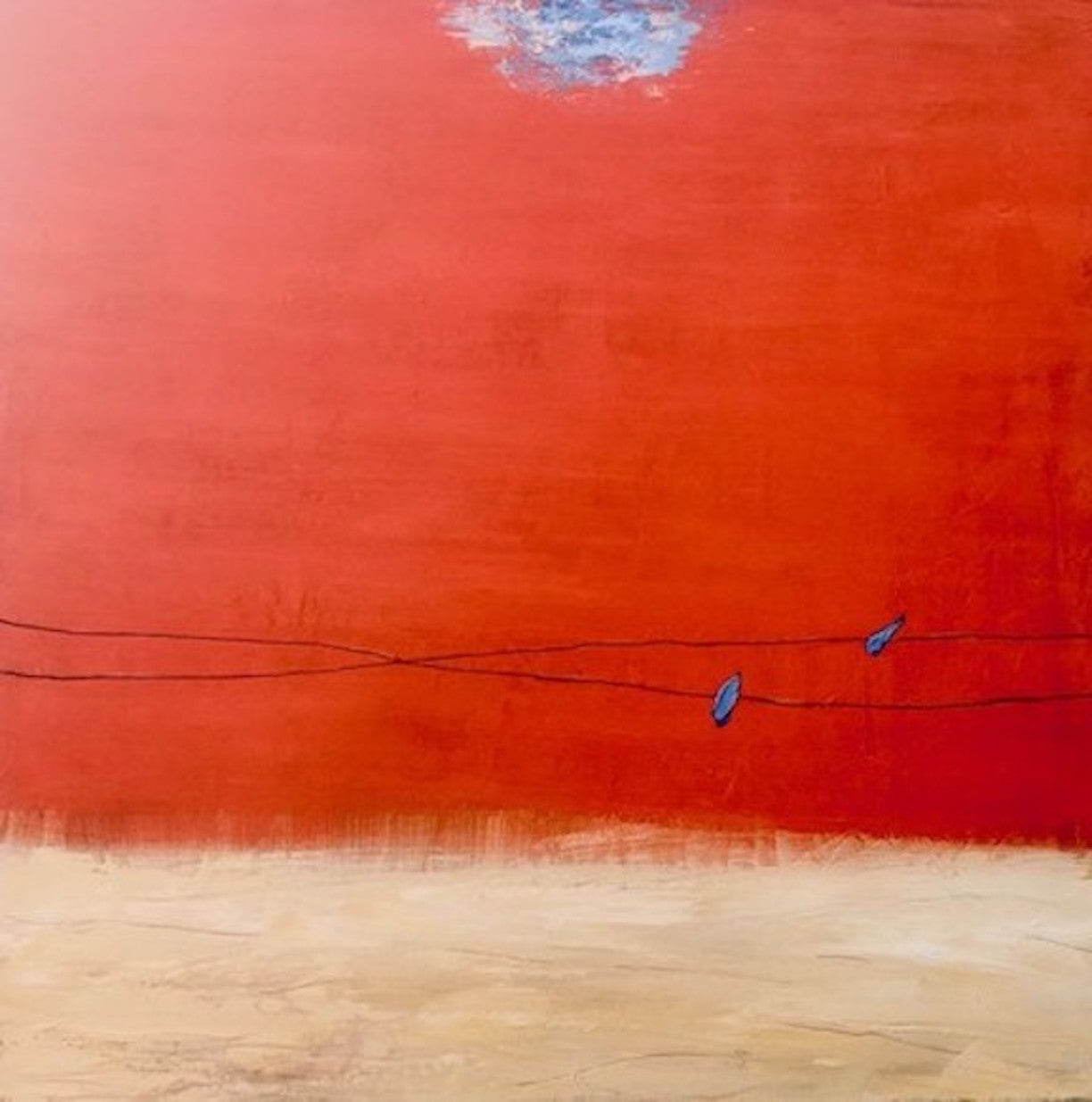 Peggy Hinaekian- Birds on a Wire in Red Sky,2023 (Painting) - Ethos Arts Inc.