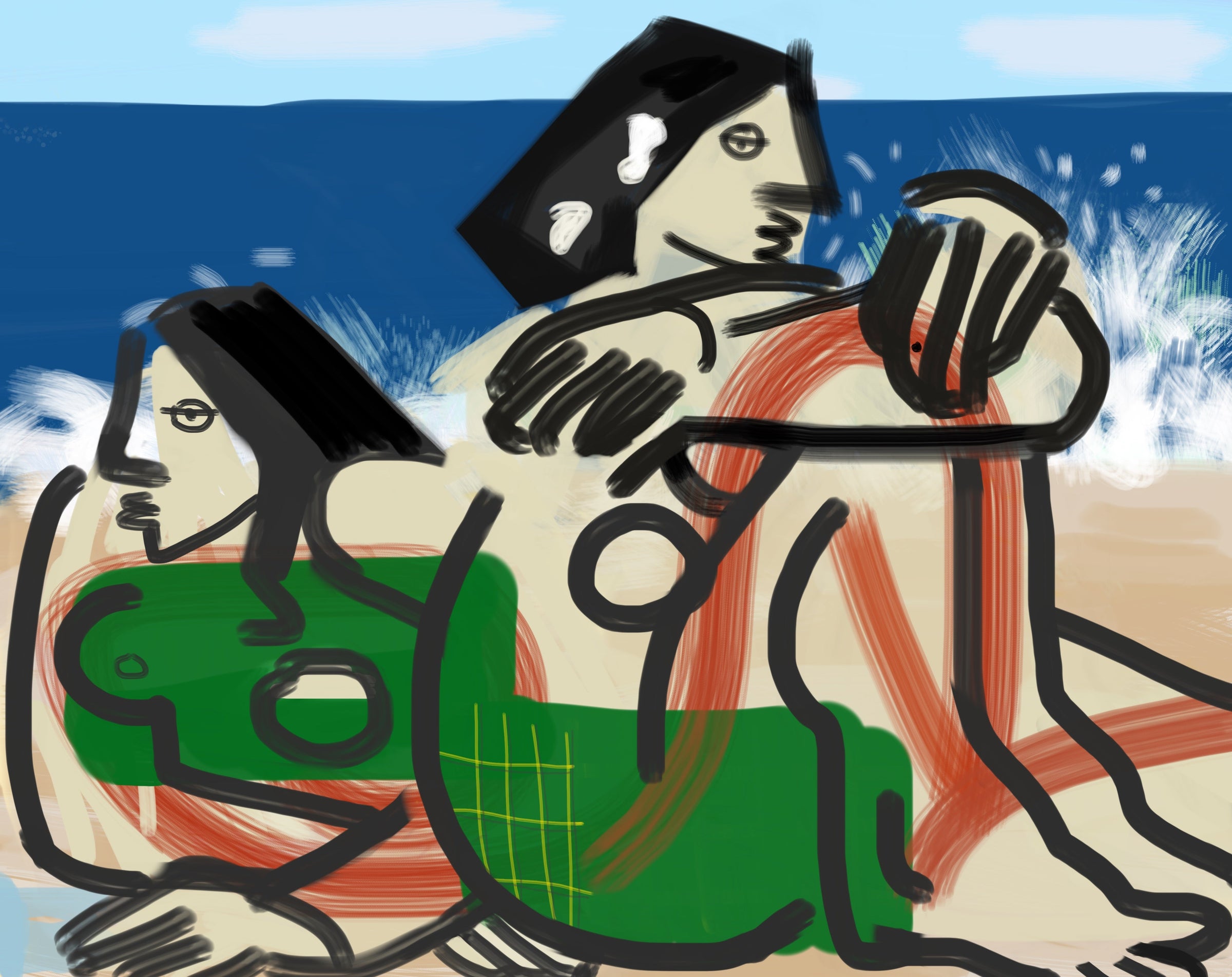 Sherry Pollack Walker- French Girls in a Green Bathing Suit (Painting) - Ethos Arts Inc.