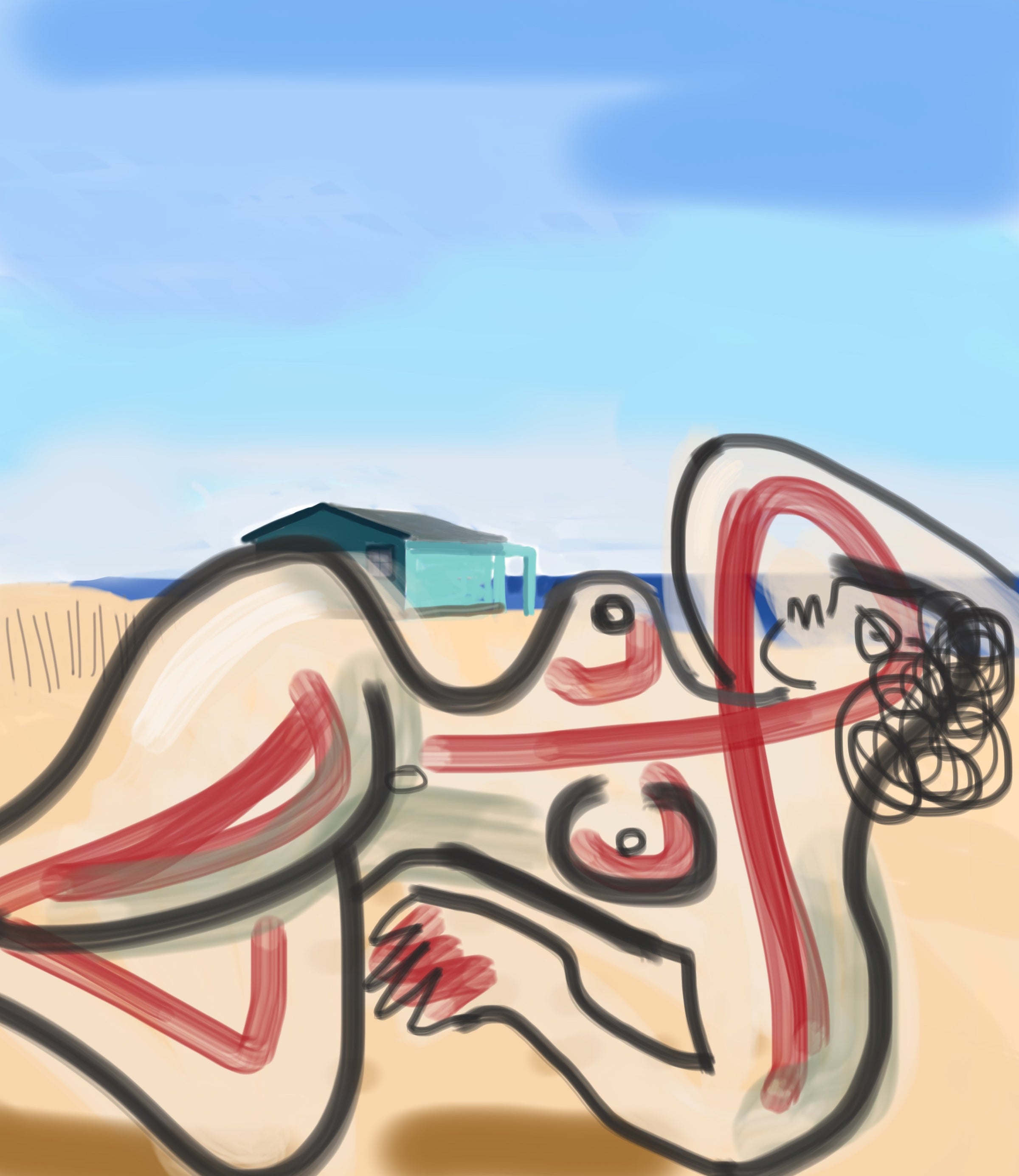 Sherry Pollack Walker- French Woman Sunbathing (Painting) - Ethos Arts Inc.