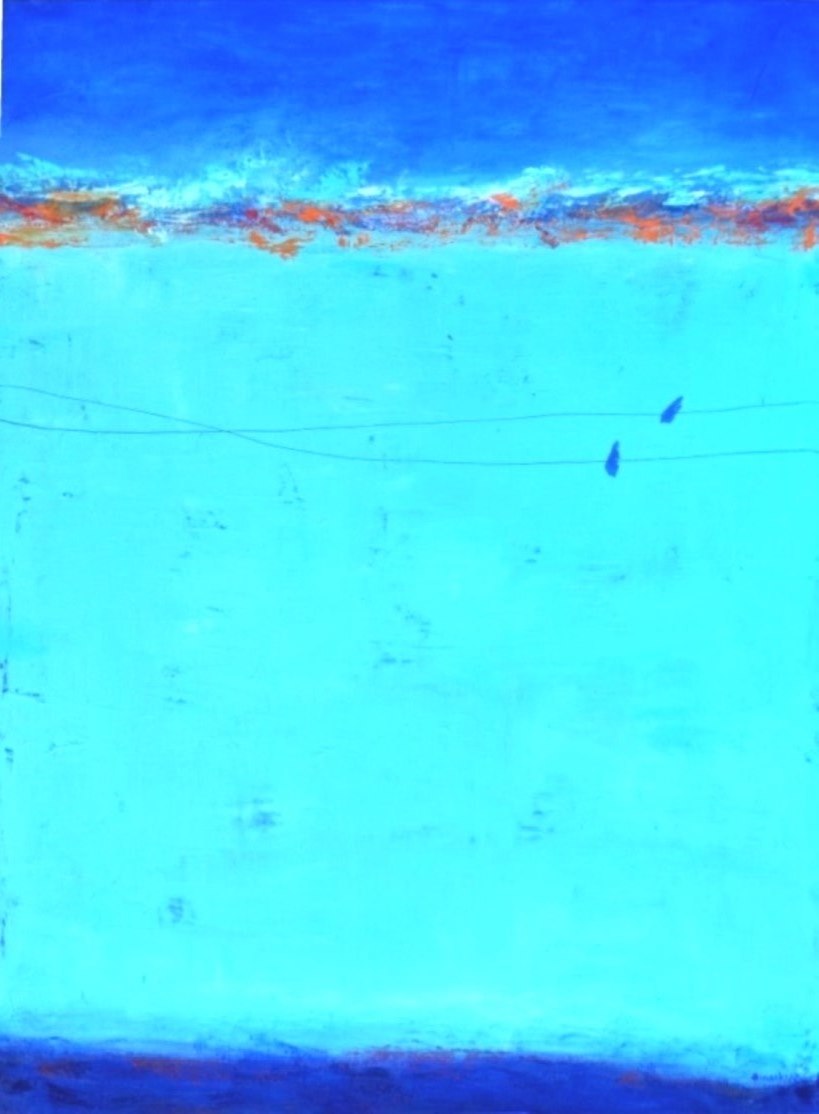 Peggy Hinaekian- Blue Birds on a Wire (Painting) - Ethos Arts Inc.