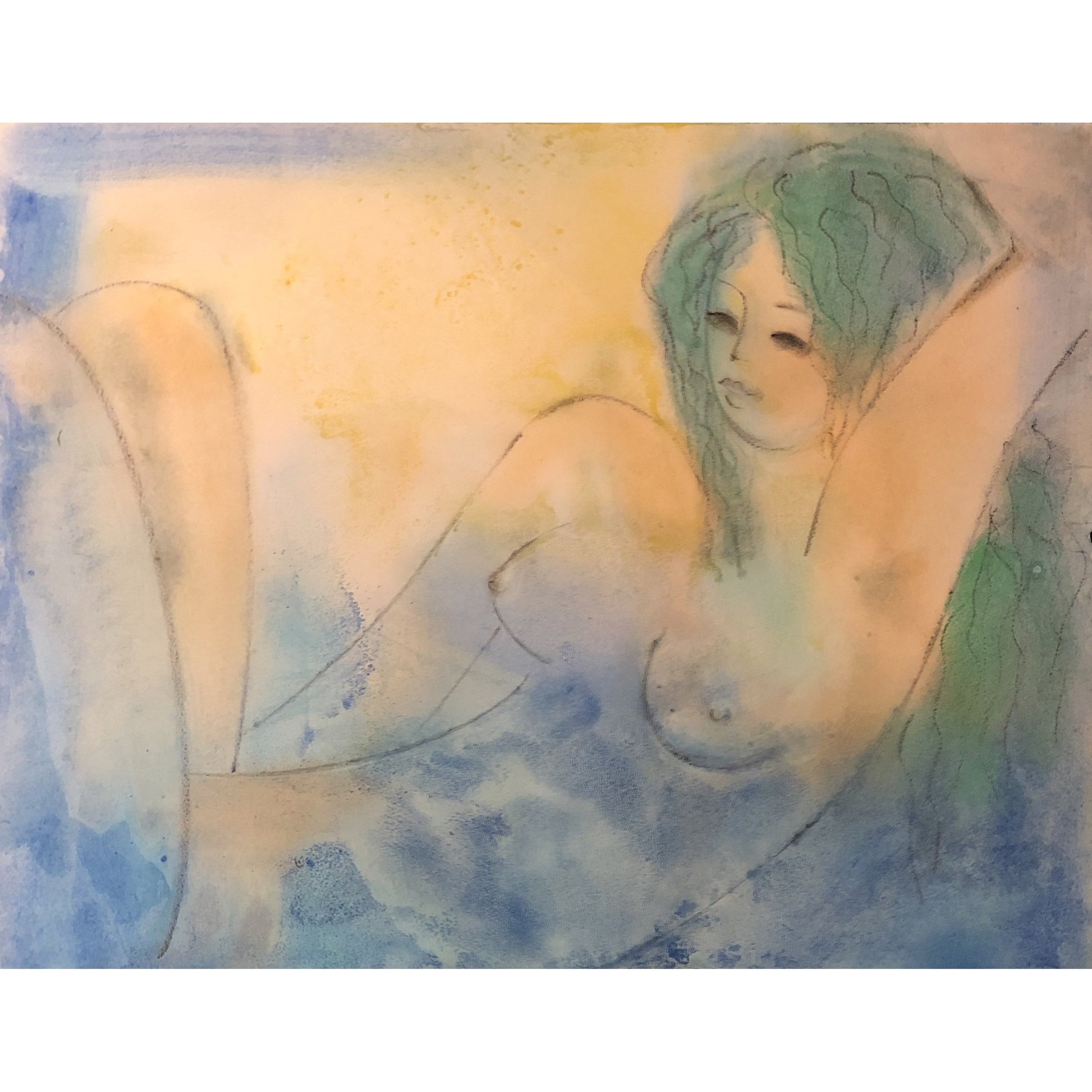 Peggy Hinaekian- Nude with Green Hair (Work on paper) - Ethos Arts Inc.