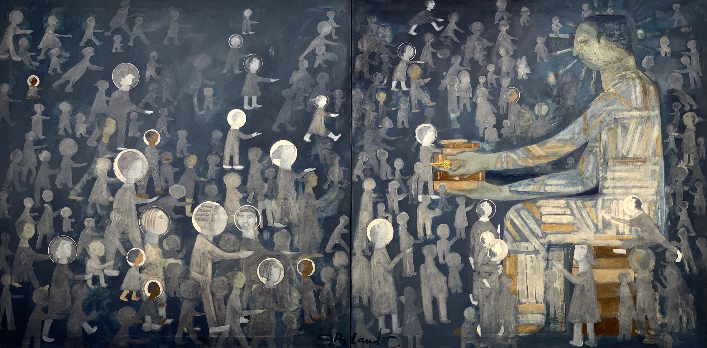 Orlando Agudelo-Botero - EDUCACIÓN DE LA PRÓXIMA GENERACIÓN (Education of the Next Generation) - Diptych (Painting) - Ethos Arts Inc.