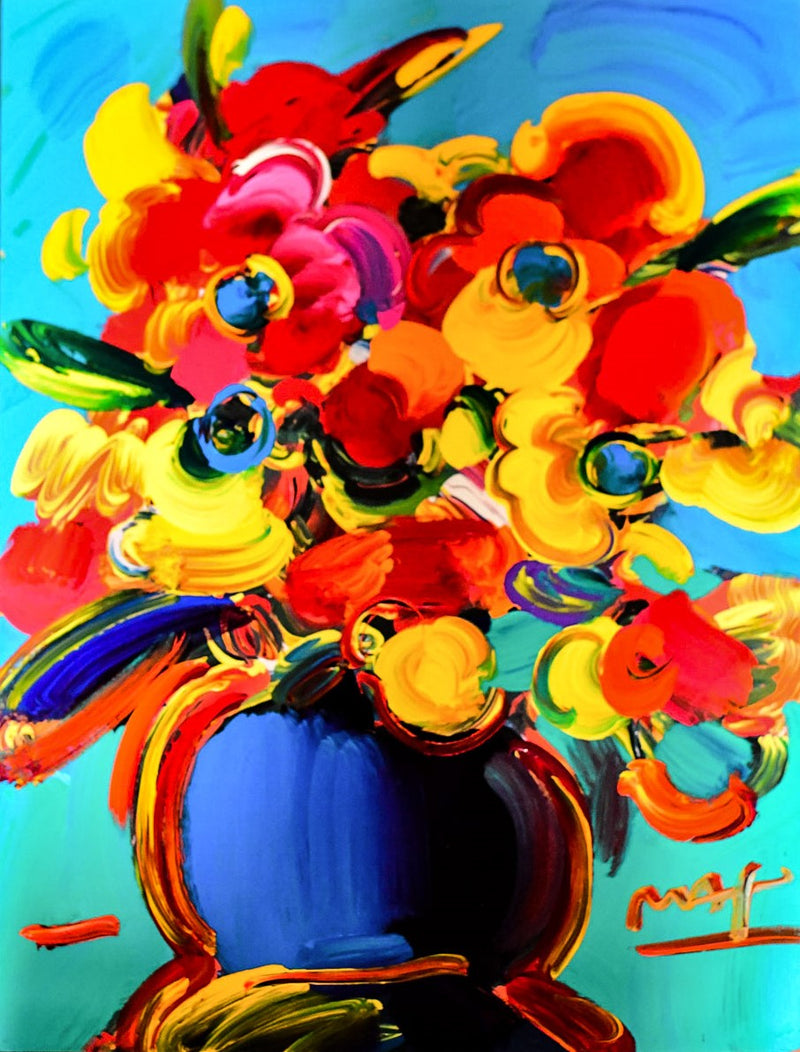 Peter Max - Vase of Flowers on Blue